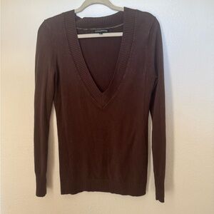 Y2K EXPRESS Deep V-Neck Chocolate Brown Sweater
